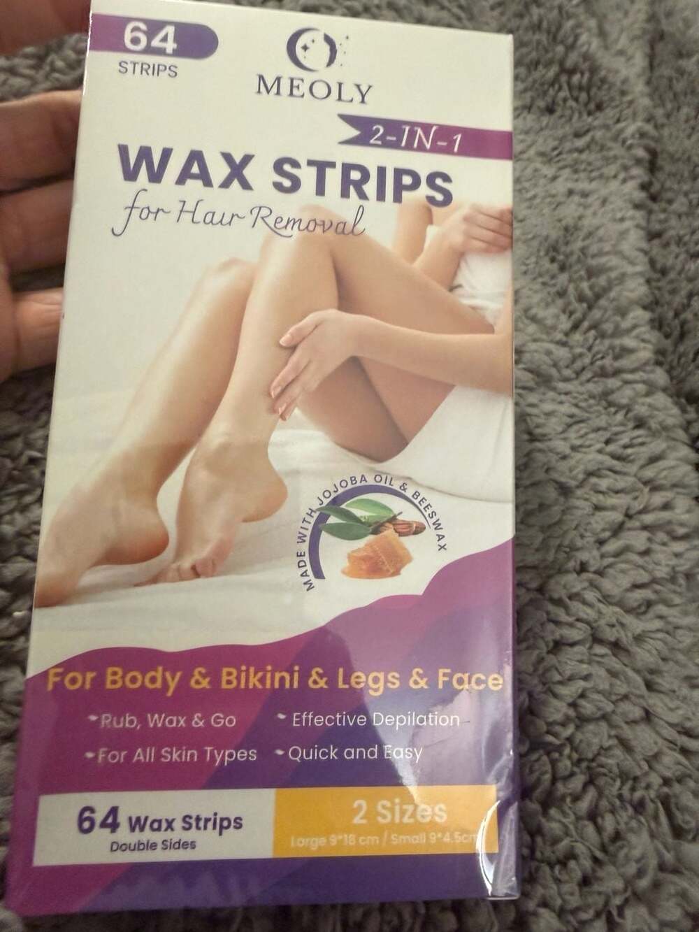 2 packs MEOLY 2-in-1 Wax Strips for Hair Removal, 64 Double-Sided Strips, Body B